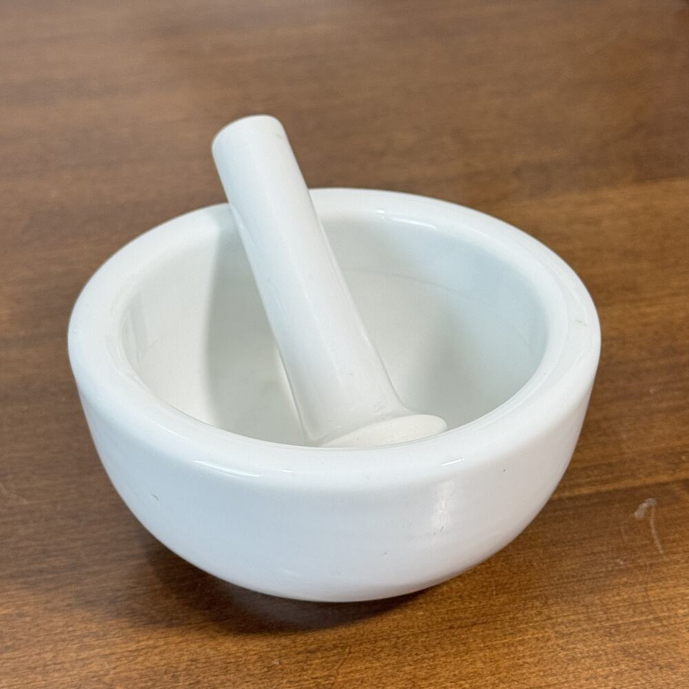 White Porcelain Mortar & Pestle Set Lab Pharmacy Grinding Mixing Tool 3.5"